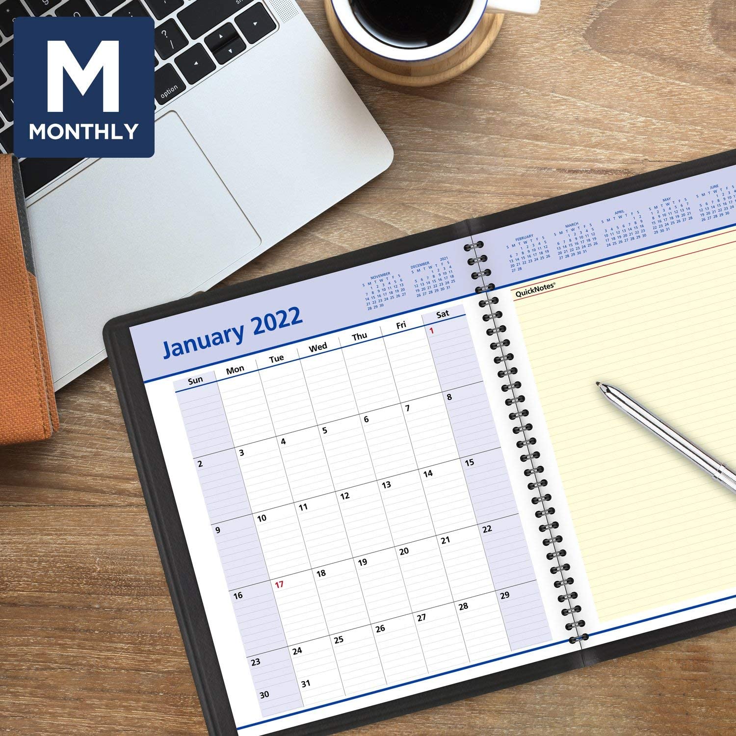 AT-A-GLANCE 2023 Weekly & Monthly Planner, QuickNotes, Quarter-Hourly Appointment Book, 8-1/4" x 11", Large, Monthly Tabs, Pocket, Black (7695005) - Image 3